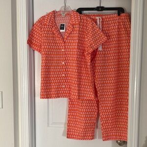 JCrew Factory short sleeve printed woven top and cropped pant pajama set